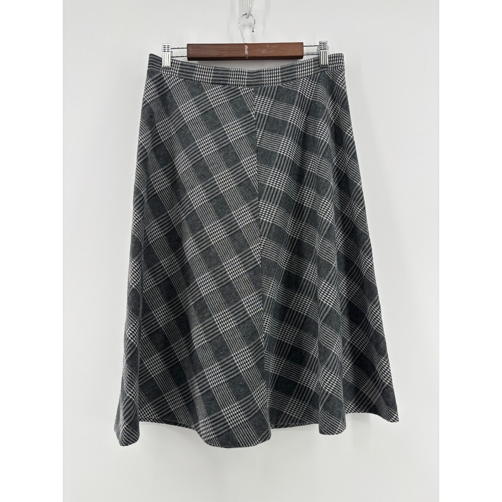 A-Line Flared Midi Skirt Womens Gray Tartan Check High-Waist Pull On Size‎ 16
